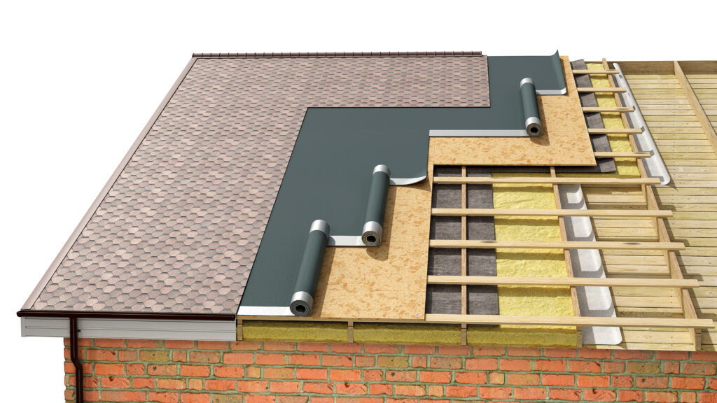 roof replacement image Detailed shingle roof installing in process, 3d illustration